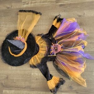 Boutique Witch Costume with Hat - Black, Orange, and Purple For Girl